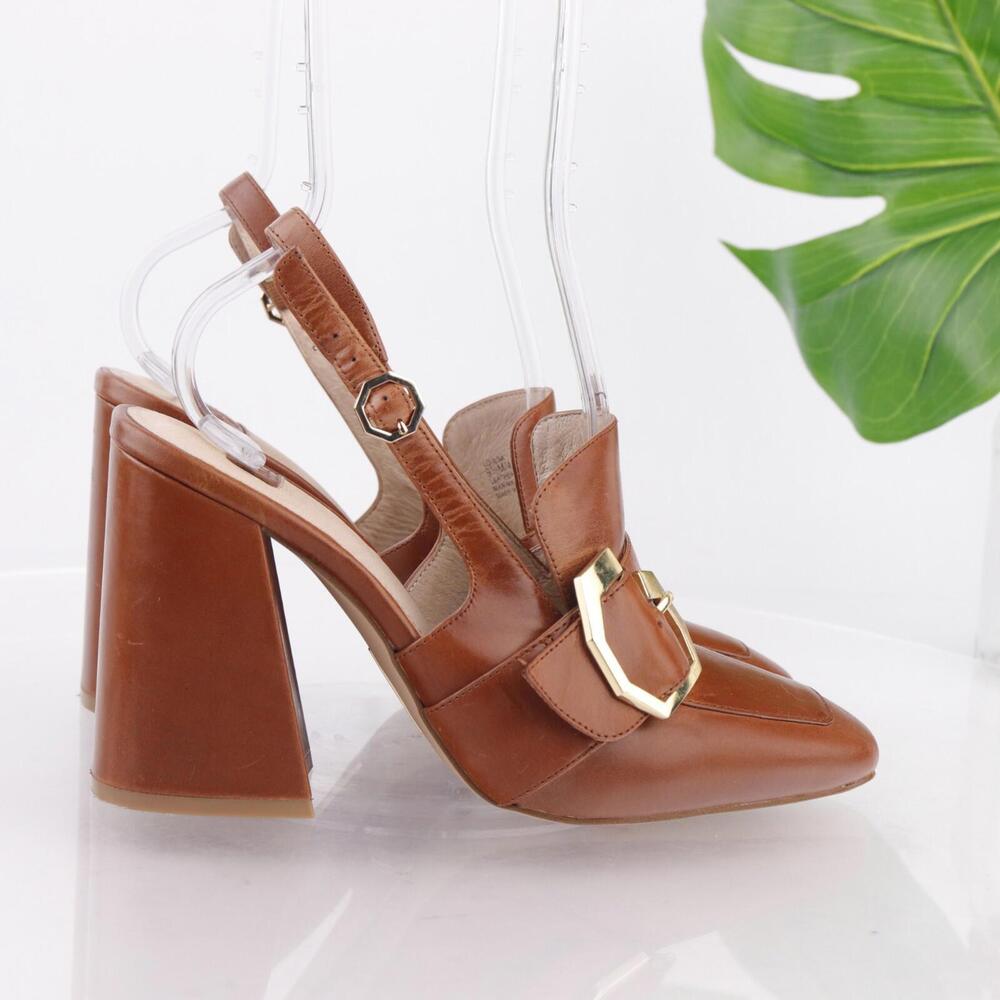 Louise Et Cie Womens Ilsa Sandals Size 9.5 Tan Cognac Slingback Flare Heel Shoes
